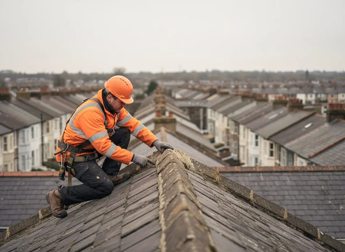 Ridge tile re-bedding and repointing in Sheffield